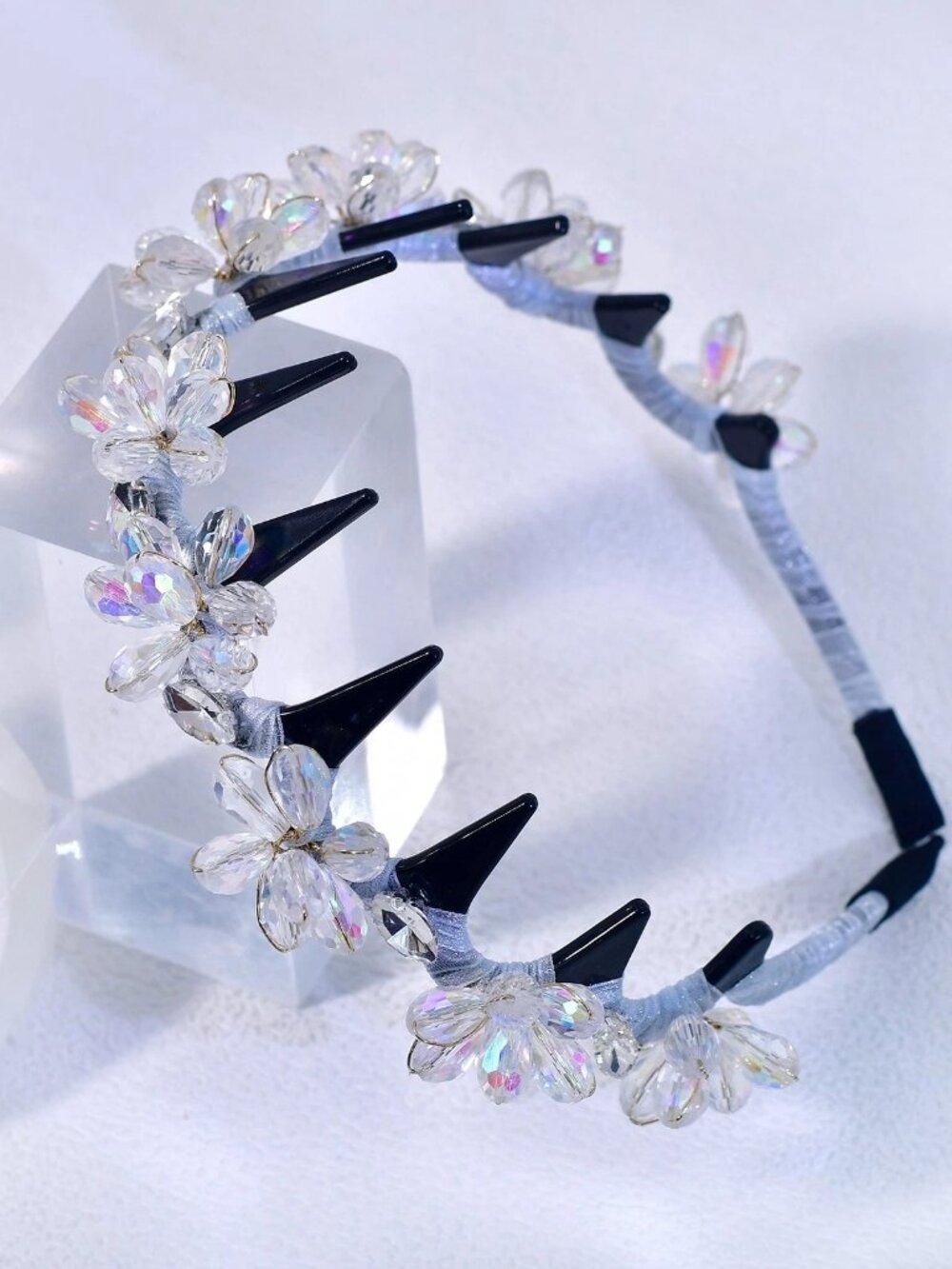 Elegant Crystal Flower Headband for Women, Handmade Iridescent